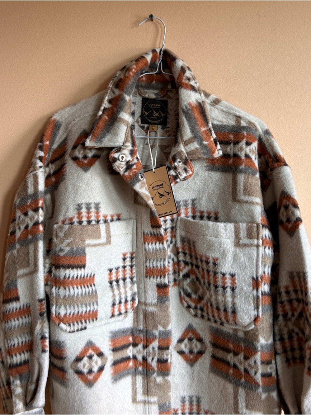 Southwestern Print Button-Up Shacket in Cream & Brown (NWT) - Picture 5 of 9